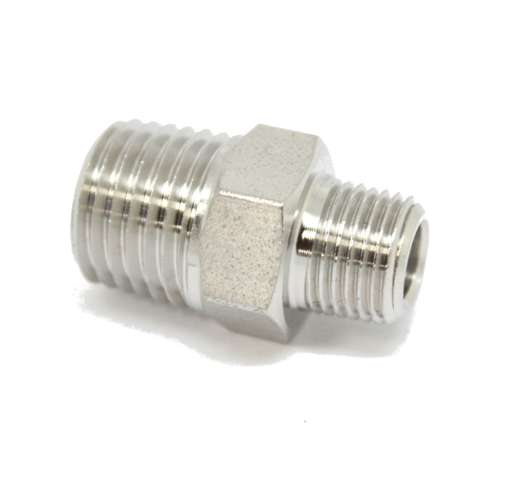 Stainless Steel 316L 3/8" NPT Male to 1/4" NPT Male Hex Nipple