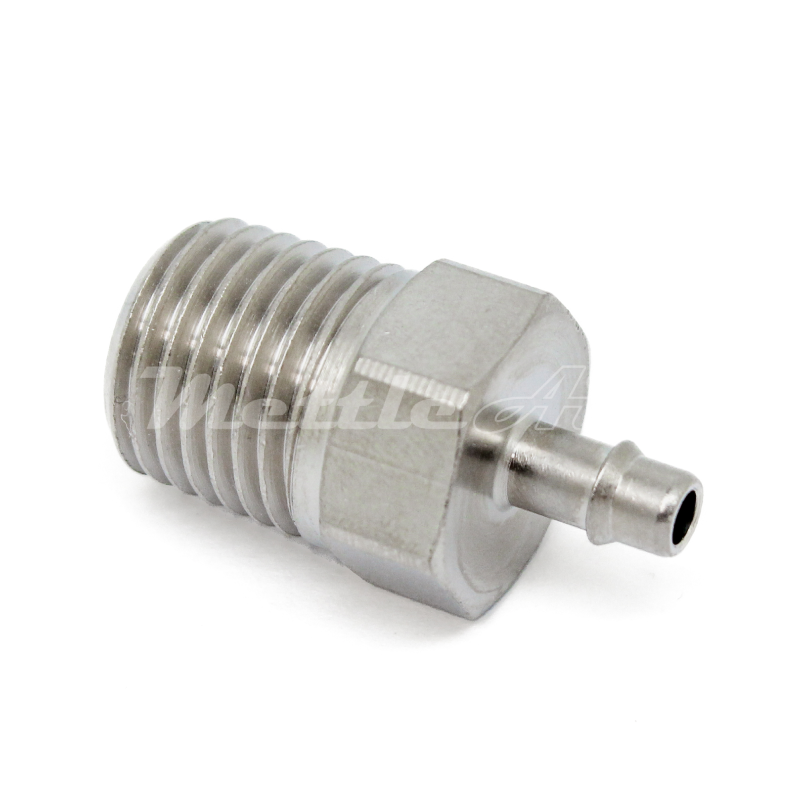 Nickel-Plated Brass Straight Male 5/32" Hose ID Barb - 1/4" NPT Male, Single Barb Design