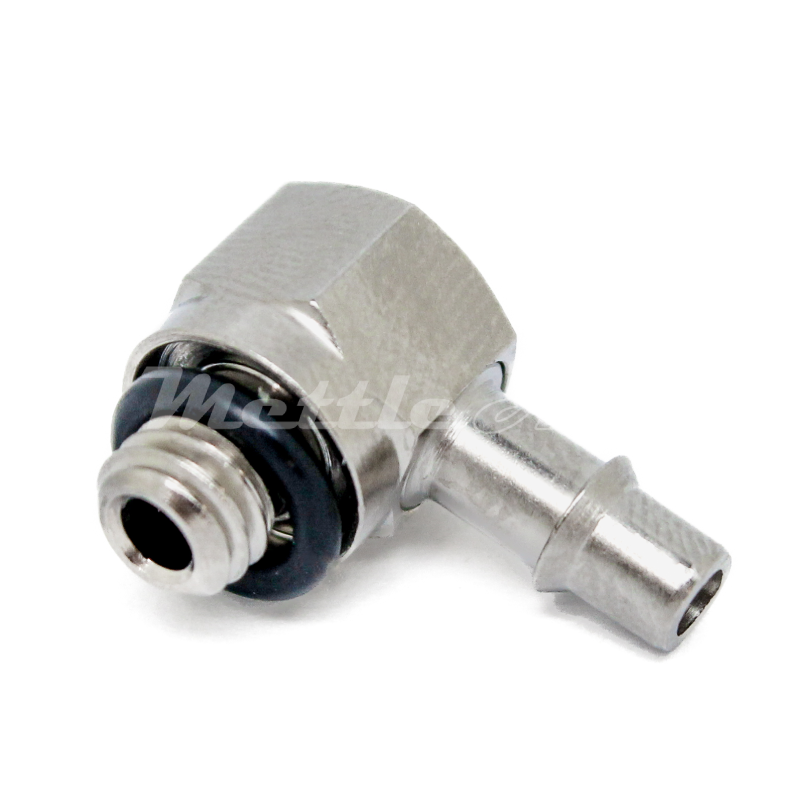 Nickel-Plated Brass 90° Male Elbow 1/16" Hose ID Barb - 10-32 UNF Male, Single Barb Design