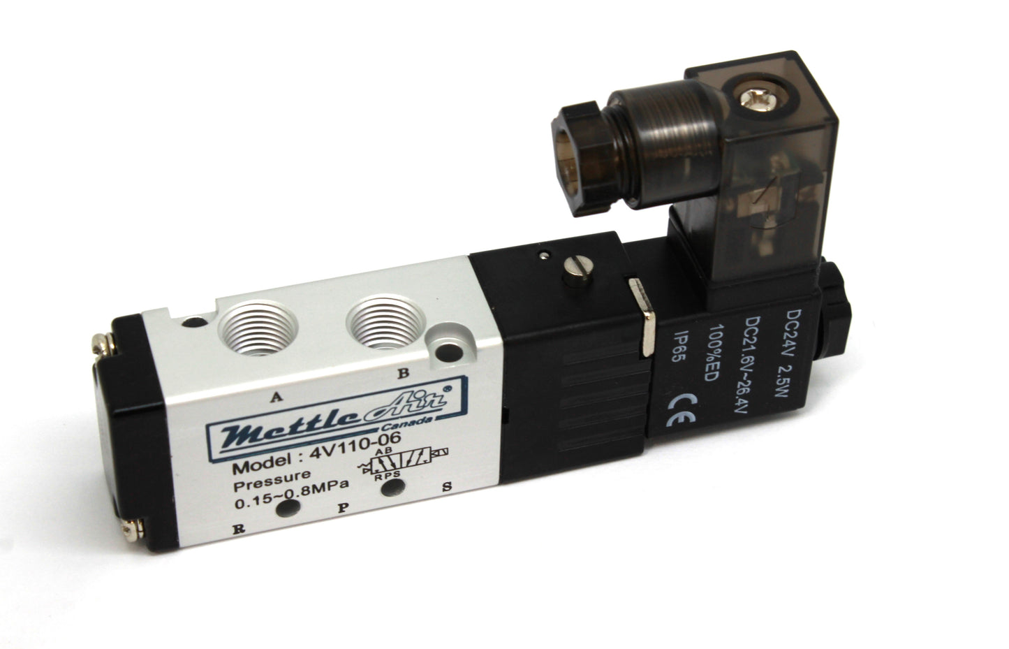 5 Ports 4 Way 2 Position Valve 1/8" NPT DIN Connector Single Solenoid AC 24V