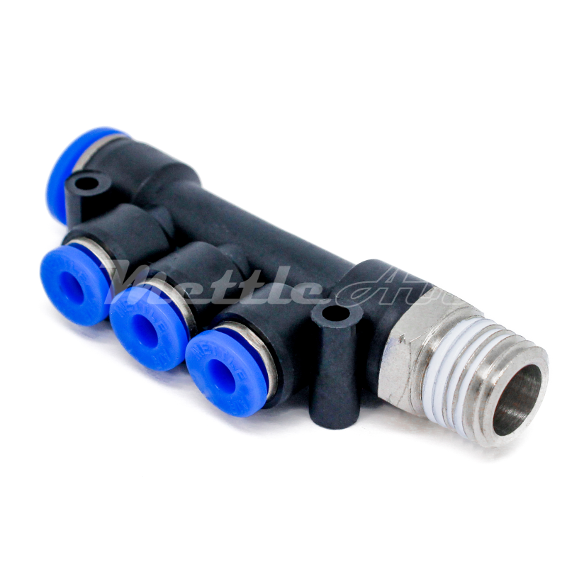 Composite PTC Inline Branch Manifold Union Fitting 3/8" OD x 3/8" NPT Male