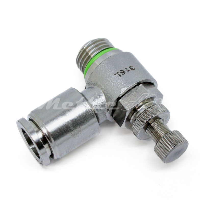 Stainless Steel 316L PTC Speed Control Meter Out 8 mm OD - 1/8" BSPP (G) Male Fitting
