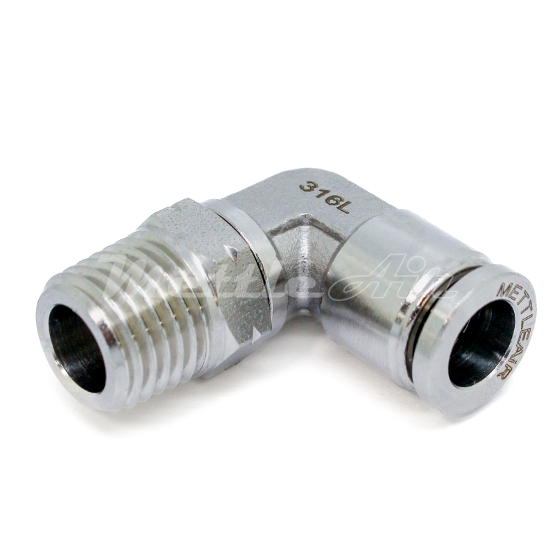 Stainless Steel 316L PTC Elbow Fitting 3/8" OD x 3/8" NPT Male