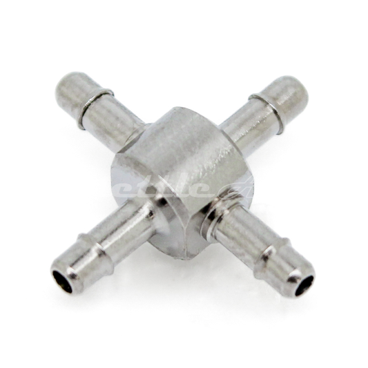 Nickel-Plated Brass Cross Union 1/16" Hose ID Barb, Single Barb Design