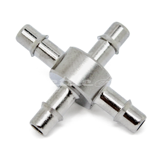 Nickel-Plated Brass Cross Union 1/8" Hose ID Barb, Single Barb Design
