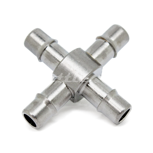 Nickel-Plated Brass Cross Union 1/4" Hose ID Barb, Single Barb Design