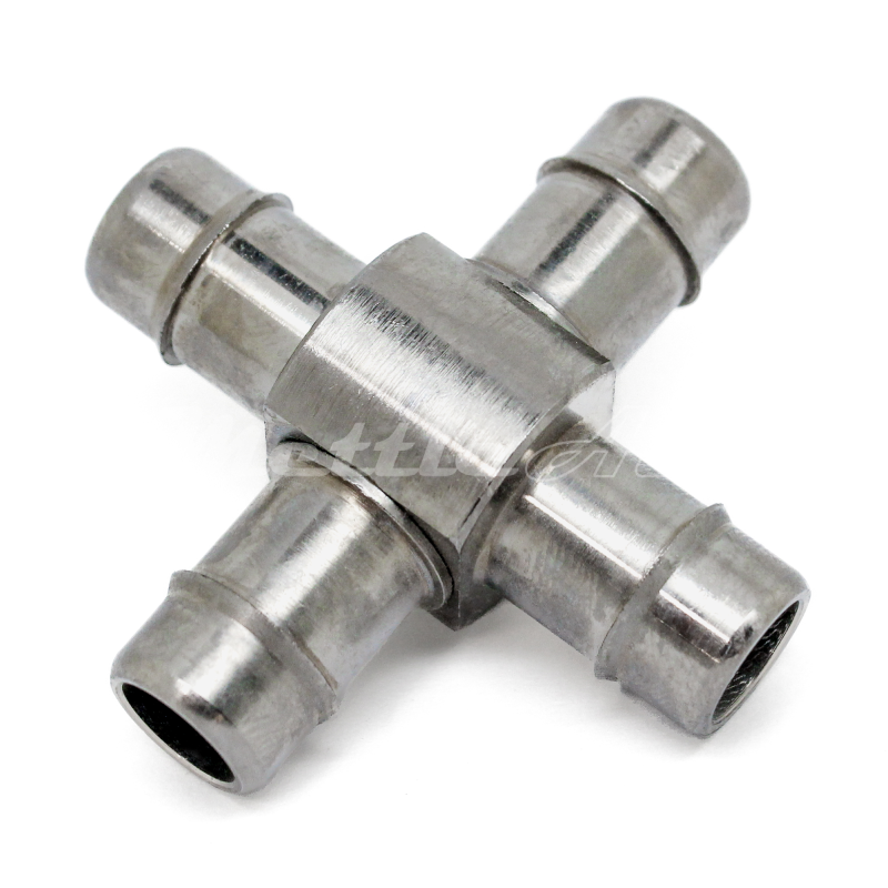 Nickel-Plated Brass Cross Union 3/8" Hose ID Barb, Single Barb Design