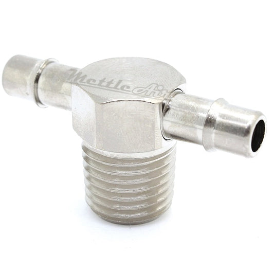 Nickel-Plated Brass Barbed Male Tee 3/8" Hose ID - 1/4" NPT Single Barb Design
