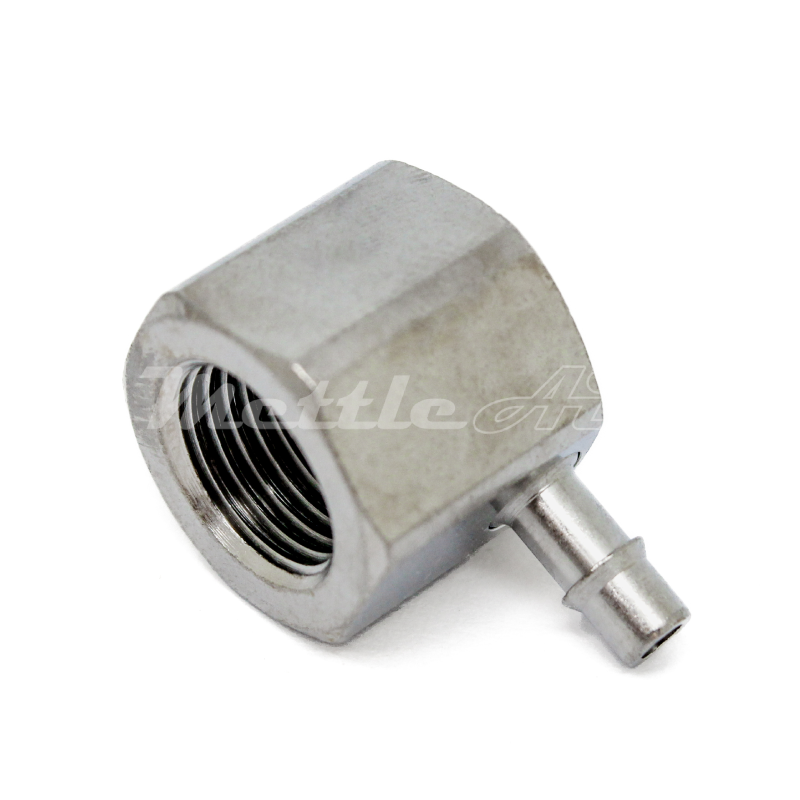 Nickel-Plated Brass 90° Female Elbow 1/8" Hose ID Barb - 1/8" NPT Female, Single Barb Design