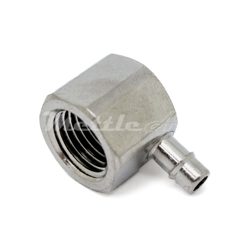Nickel-Plated Brass 90° Female Elbow 3/16" Hose ID Barb - 1/4" NPT Female, Single Barb Design