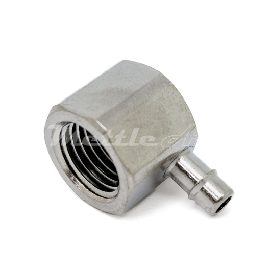 Nickel-Plated Brass 90° Female Elbow 3/16" Hose ID Barb - 1/4" NPT Female, Single Barb Design