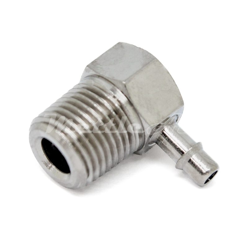 Nickel-Plated Brass 90° Male Elbow 1/8" Hose ID Barb - 1/8" NPT Male, Single Barb Design