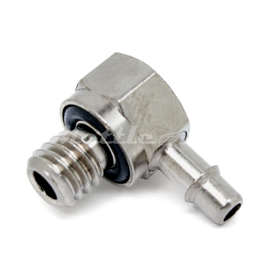 Nickel-Plated Brass 90° Male Elbow 1/8" Hose ID Barb - M6 x 1.0 Male, Single Barb Design