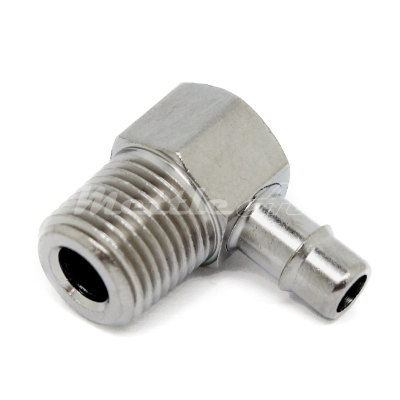Nickel-Plated Brass 90° Male Elbow 3/16" Hose ID Barb - 1/8" NPT Male, Single Barb Design