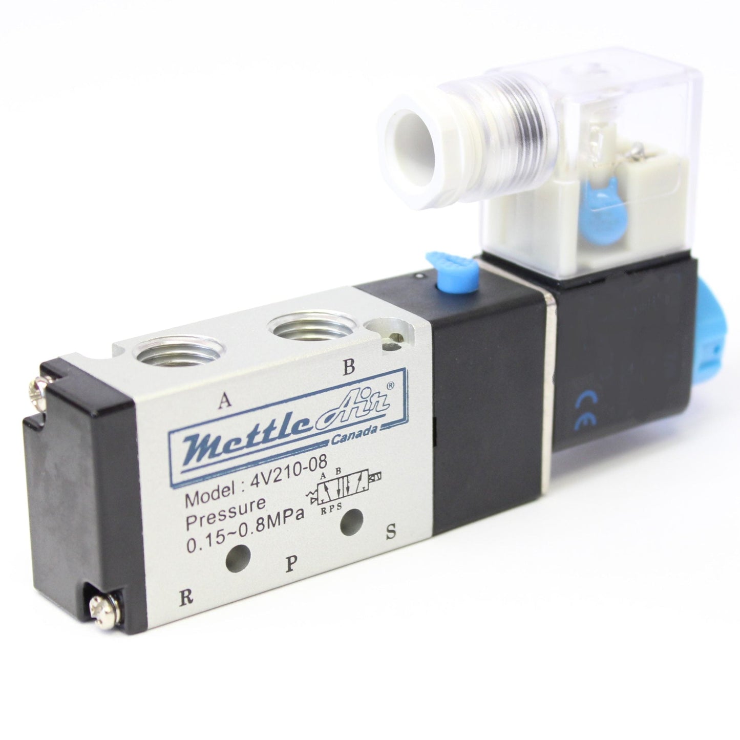 5 Ports 4 Way 2 Position Valve 1/4" NPT (Exh. 1/8") DIN Connector Single Solenoid AC 220V