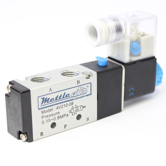 5 Ports 4 Way 2 Position Valve 1/4" NPT (Exh. 1/8") DIN Connector Single Solenoid AC 110V
