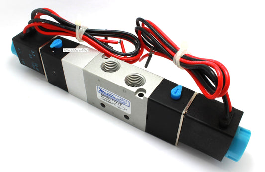 5 Ports 4 Way 3 Position EXHAUST Center Valve 1/4" NPT (Exh. 1/8") Wire Leads Double Solenoid DC 12V