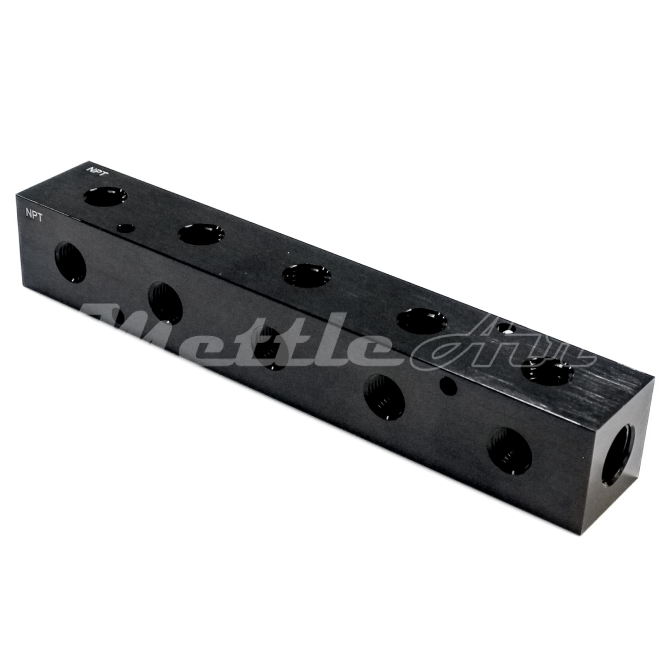 Manifold 90° WIDE 2 x 3/8" NPT In - 10 x 1/4" NPT Out (On Two Sides)