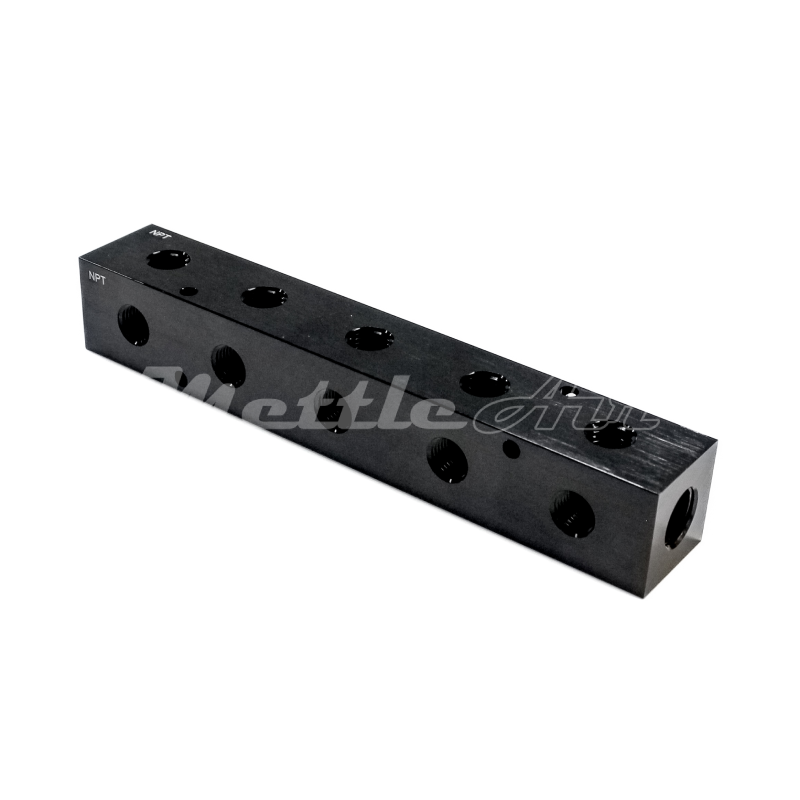 Manifold 90° WIDE 2 x 3/8" NPT In - 4 x 1/4" NPT Out (On Two Sides)