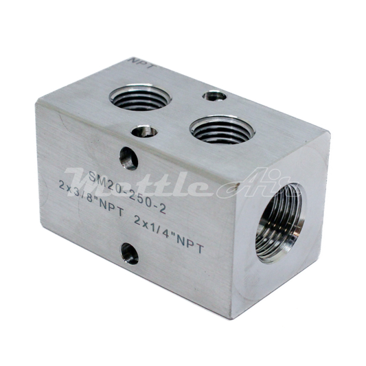 Stainless Steel 316L Manifold 2 x 3/8" NPT In - 2 x 1/4" NPT Out