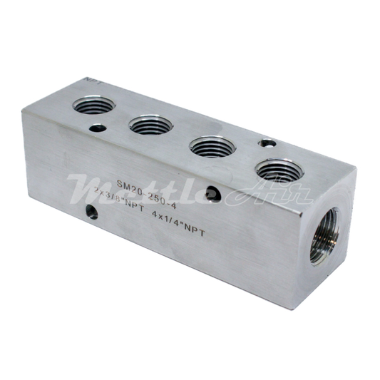 Stainless Steel 316L Manifold 2 x 3/8" NPT In - 4 x 1/4" NPT Out