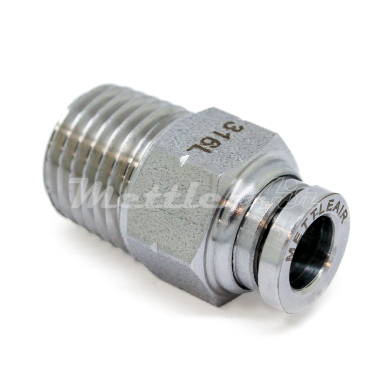 Stainless Steel 316L PTC Check Valve Male, Flow from Thread to Tube, 3/8" OD - 1/4" NPT Male