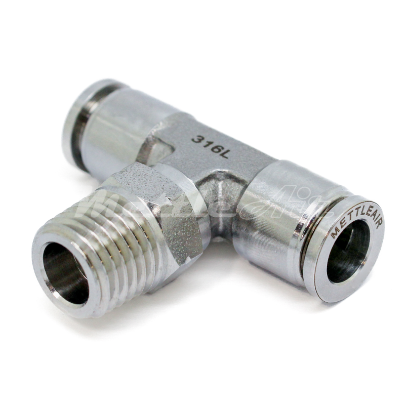 Stainless Steel 316L PTC Branch Tee Fitting 6 mm OD x 3/8" NPT Male