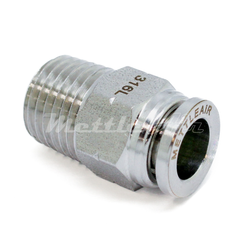 Stainless Steel 316L PTC Straight Fitting 16 mm OD x 1/2" BSPT (R) Male