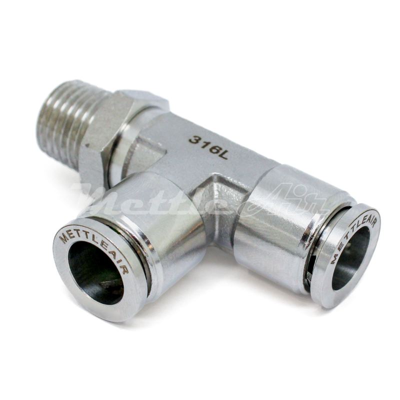 Stainless Steel 316L PTC Run Tee Fitting 1/4" OD x 1/4" NPT Male