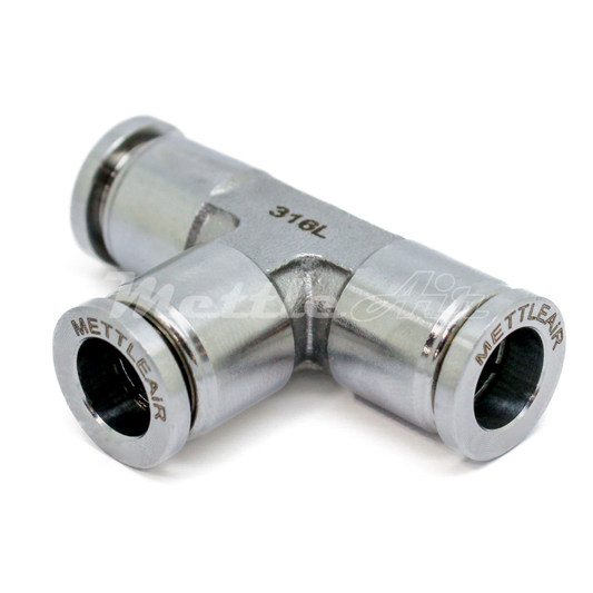 Stainless Steel 316L PTC Tee Fitting 5 mm OD - 5 mm OD
