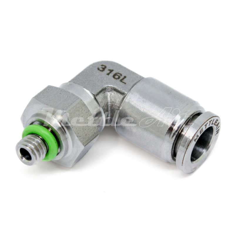 Stainless Steel 316L PTC Elbow Fitting 3/16" OD x 10-32 UNF Male
