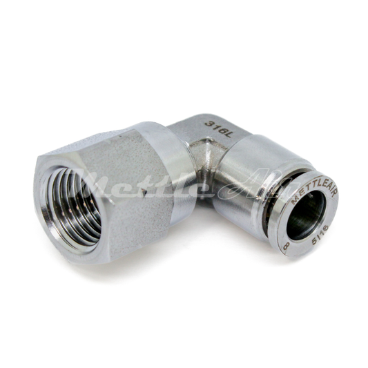 Stainless Steel 316L PTC 90° Female Elbow Connector 8 mm OD - 3/8" NPT Female