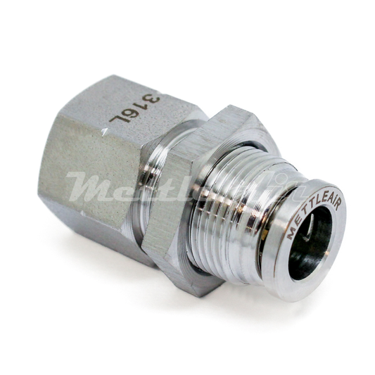 Stainless Steel 316L PTC Female Straight Bulkhead Fitting 10 mm OD - 3/8" BSPP (G) Thread