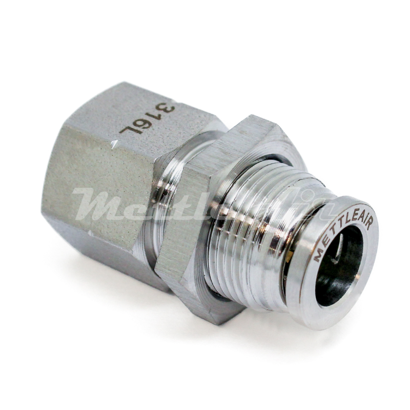 Stainless Steel 316L PTC Female Straight Bulkhead Fitting 5/16" OD - 3/8" BSPP (G) Thread