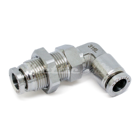 Stainless Steel 316L PTC 90° Bulkhead Elbow Union Fitting 1/4" OD