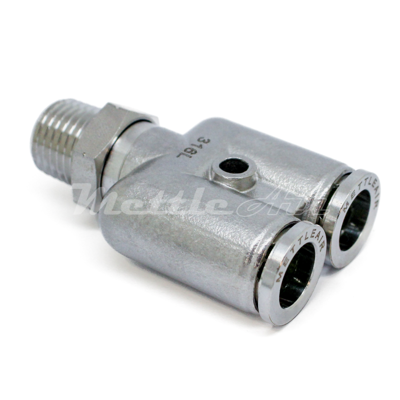 Stainless Steel 316L PTC Male Y Connector Fitting 3/8" OD x 1/4" NPT Male